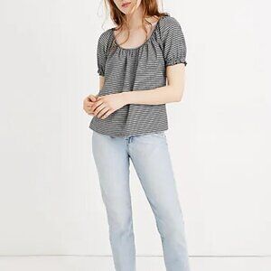 Madewell Texture & Thread Women's Size Medium Blue Striped Peasant Top